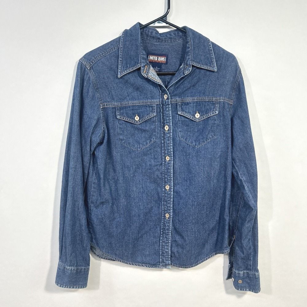 Limited Jeans USA Western Denim Shirt S 90s Y2K Pearl Snap Cowboy Workwear Retro